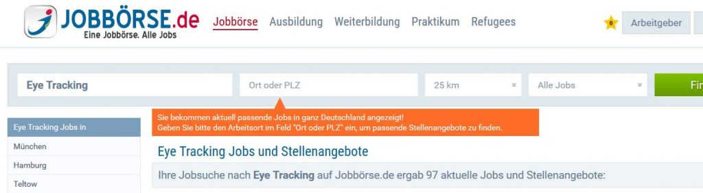 Jobbörse Suche eye-tracking